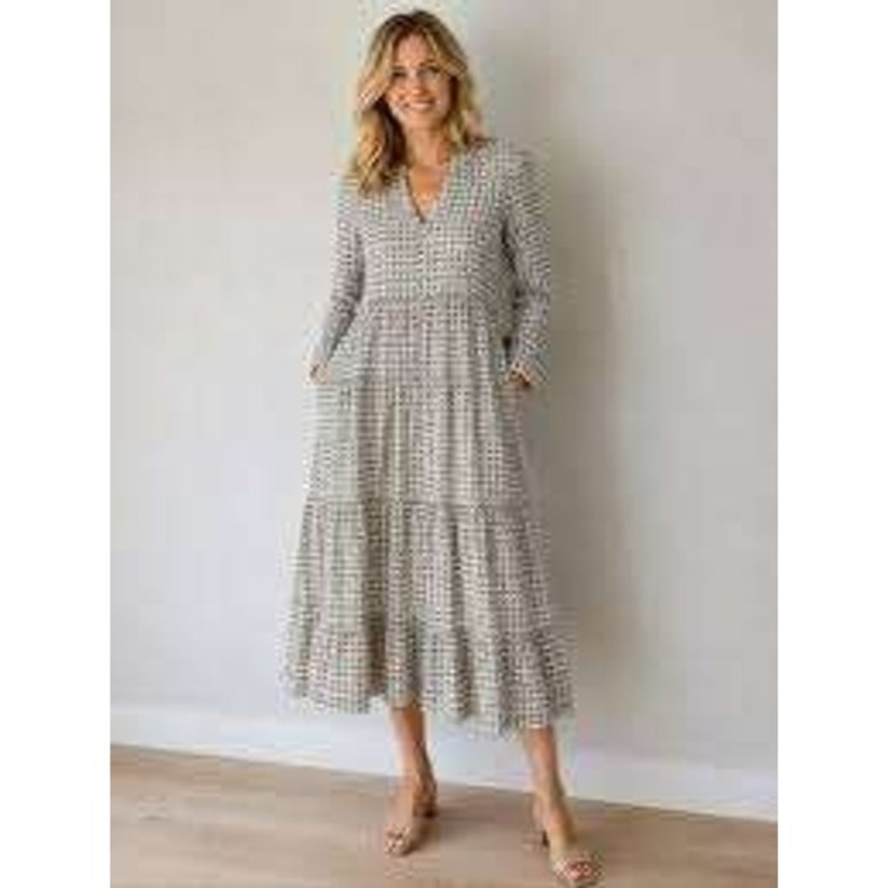 Hampton House Maxi Dress Womens XS Blue Floral Block Print Tiered Cotton Boho